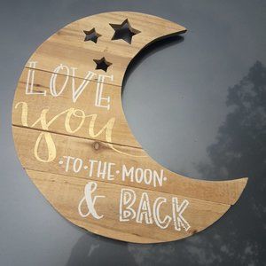 Wooden Moon Wall Hanging Vintage Wood Home Decor Love You to Moon